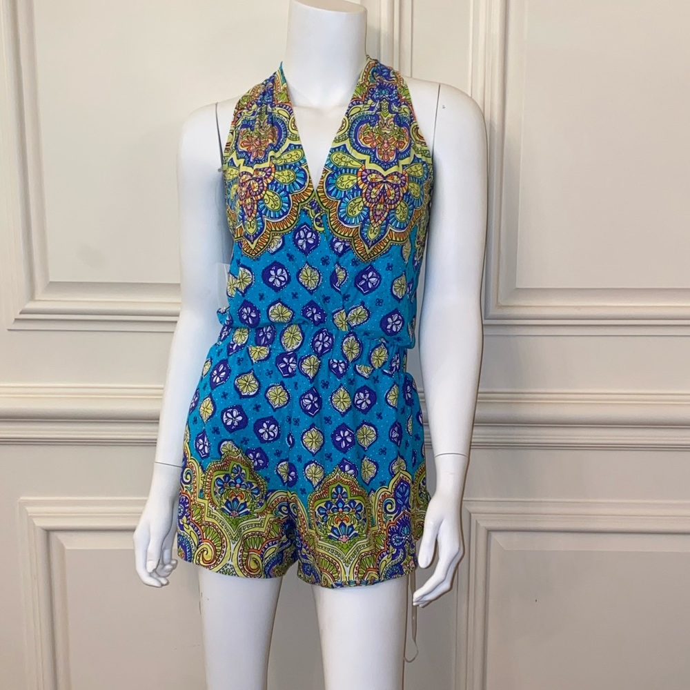TRINA TURK NEVER WORN BLUE GREEN SPRING ROMPER